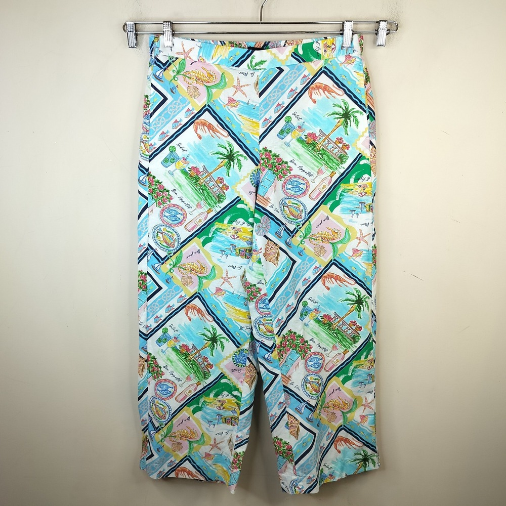 Talbots Straight Leg Pants Large Linen Coastal French Riviera Beach Tropical